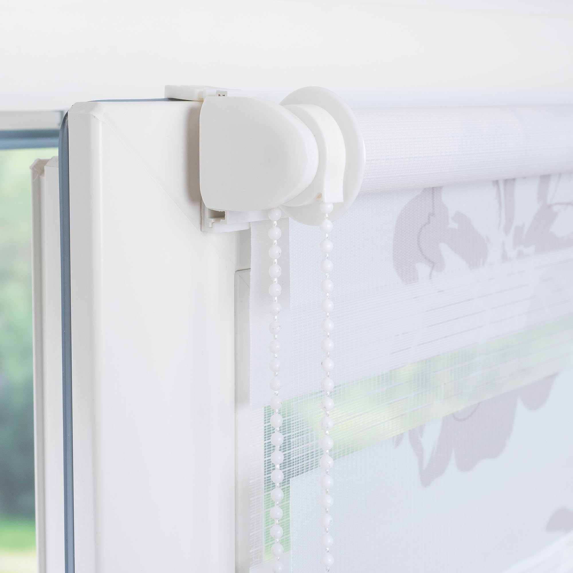 Seitenzugrollo floral Blumendesign, Liedeco, Lichtschutz, ohne Bohren, freihängend, Klemmfix, Klemmfix-DUO-Rollo, Doppelrollo "Blume"