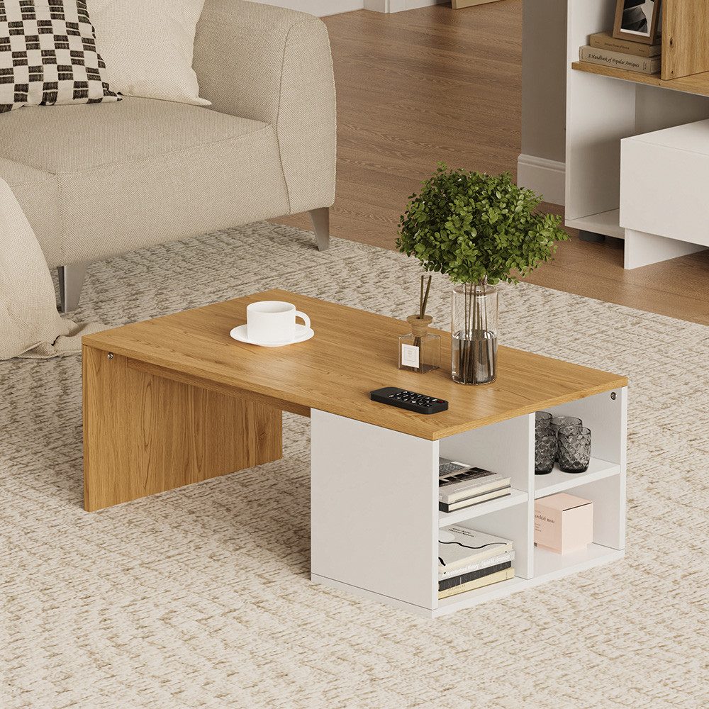 Vicco Couchtisch Kivo, Weiß/Eiche/Eiche, 90 x 50 cm mit offenen 4 Fächern ( günstig online kaufen