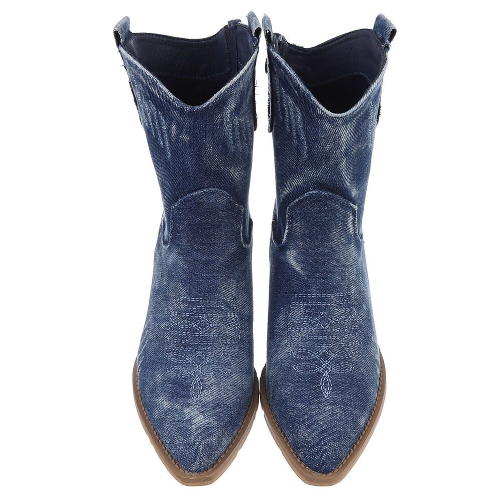 Ital-Design Damen Cowboyboots Western Westernstiefelette (88843787) Blockabsatz Stiefeletten in Blau