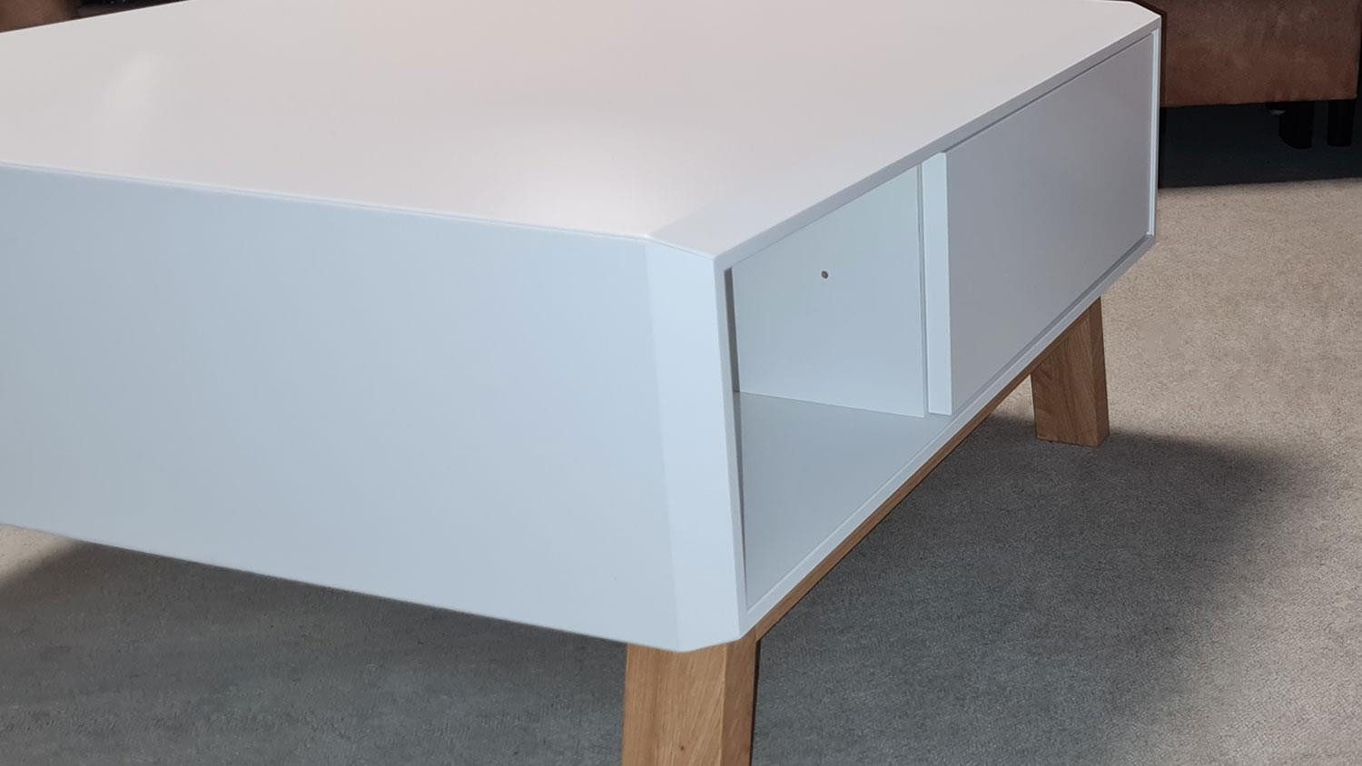 Möbel Akut Couchtisch Couchtisch LIGHT LINE 5 weiß matt Lack Eiche massiv 75x75cm, Matt Lackierung