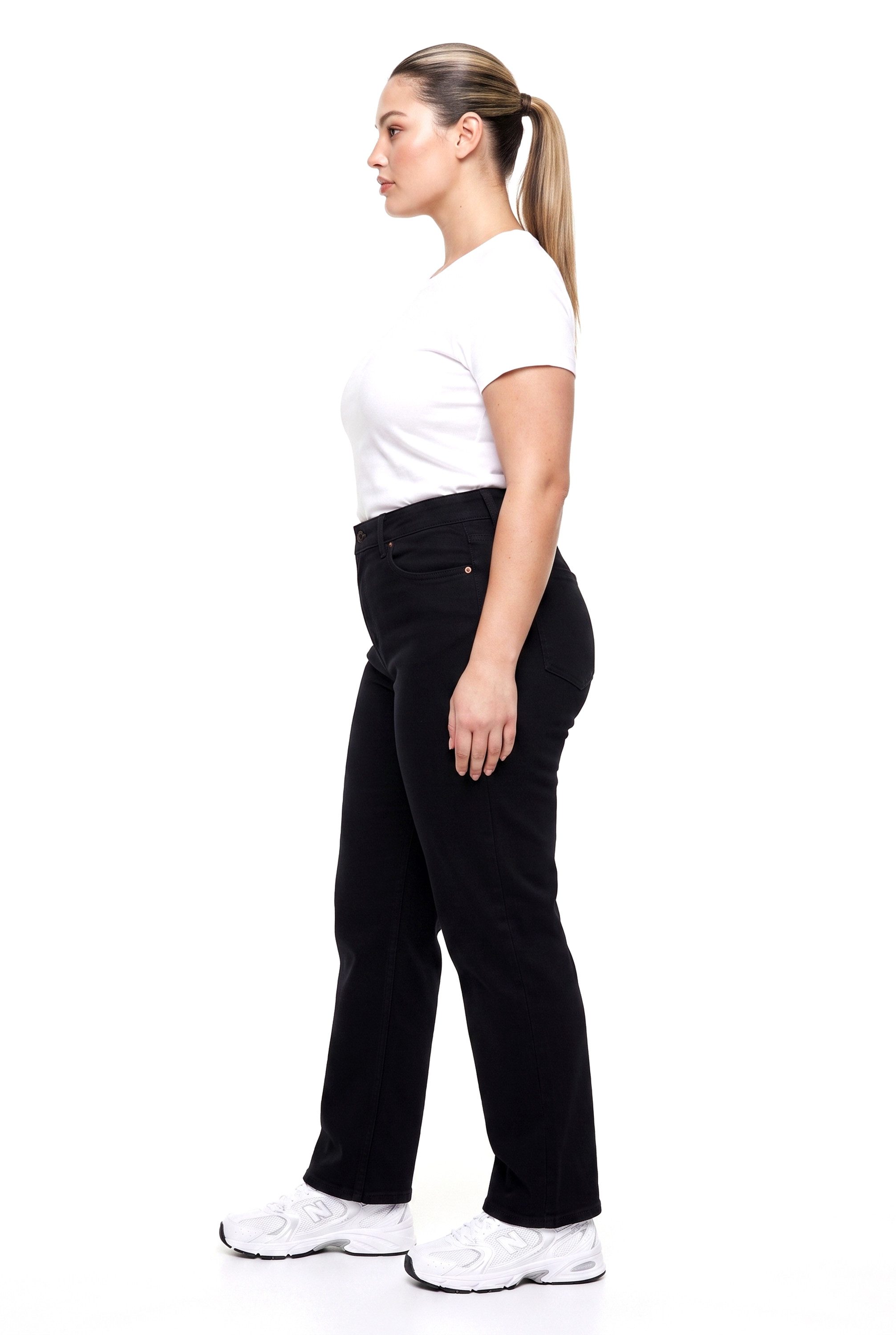 ESRA Straight-Jeans Gerade Schnitt Jeans hoher Bund mit Stretch bis Plus Size Übergröße Straight Jeans Damen High Waist Stretch Jeans Hose mit geradem Bein – Bild 3 von 5