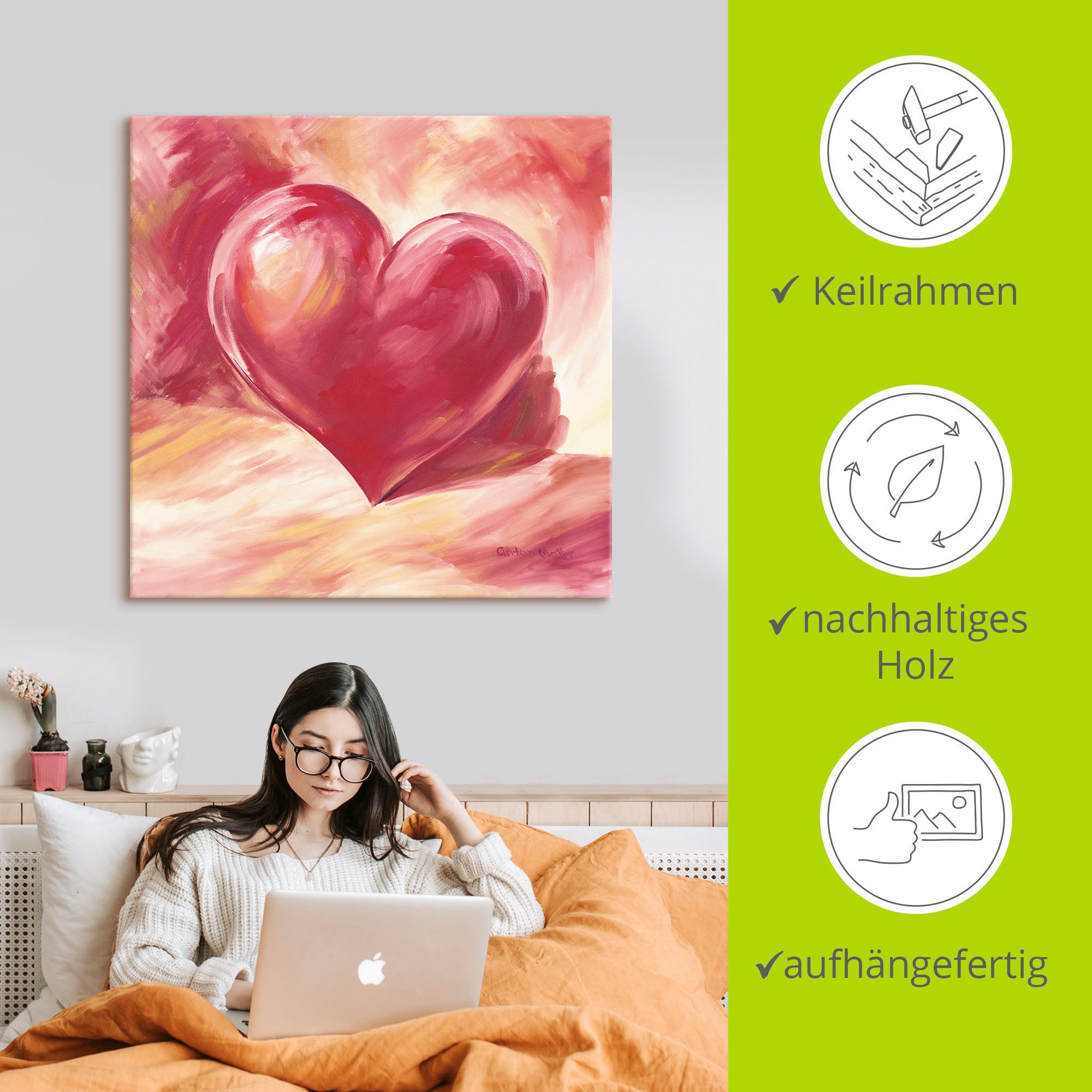 Artland Wandbild Rosa/rotes Herz, Herzen (1 St), als Leinwandbild, Poster in verschied. Größen – Bild 5 von 5
