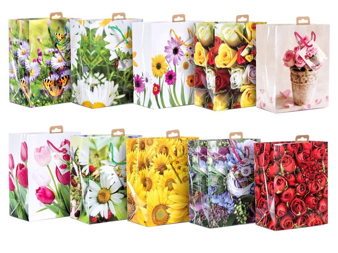Geschenkbox Premium Geschenktütren Geschenktaschen 10-100 Stk Medium Blumen