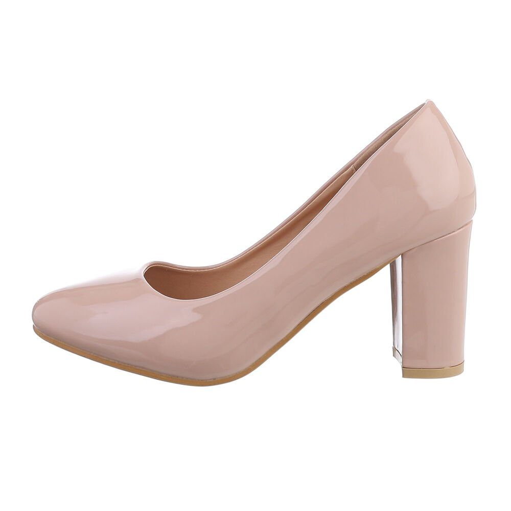 Ital-Design Damen Abendschuhe Elegant High-Heel-Pumps Blockabsatz High Heel Pumps in Apricot