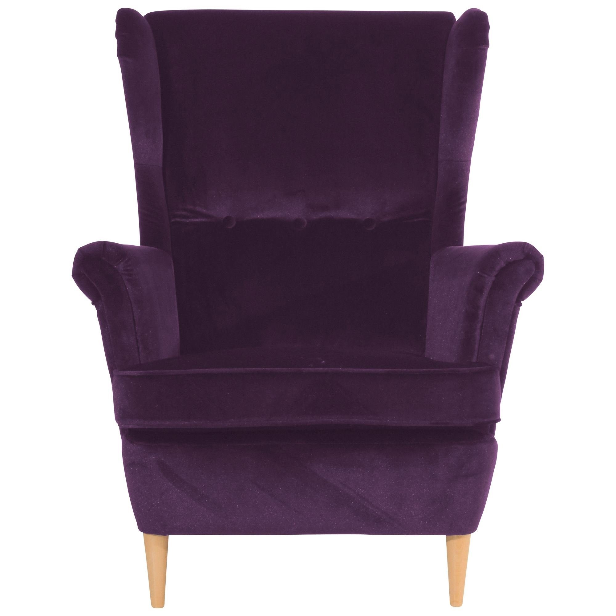 Kostenlosem / Ohrenbackensessel Sitz aufm Kallista Kessel (Sparpreis purple Sessel Samtvelours verarbeitet,bequemer natur Buche Bezug 58 inkl. Versand, hochwertig 1-St),