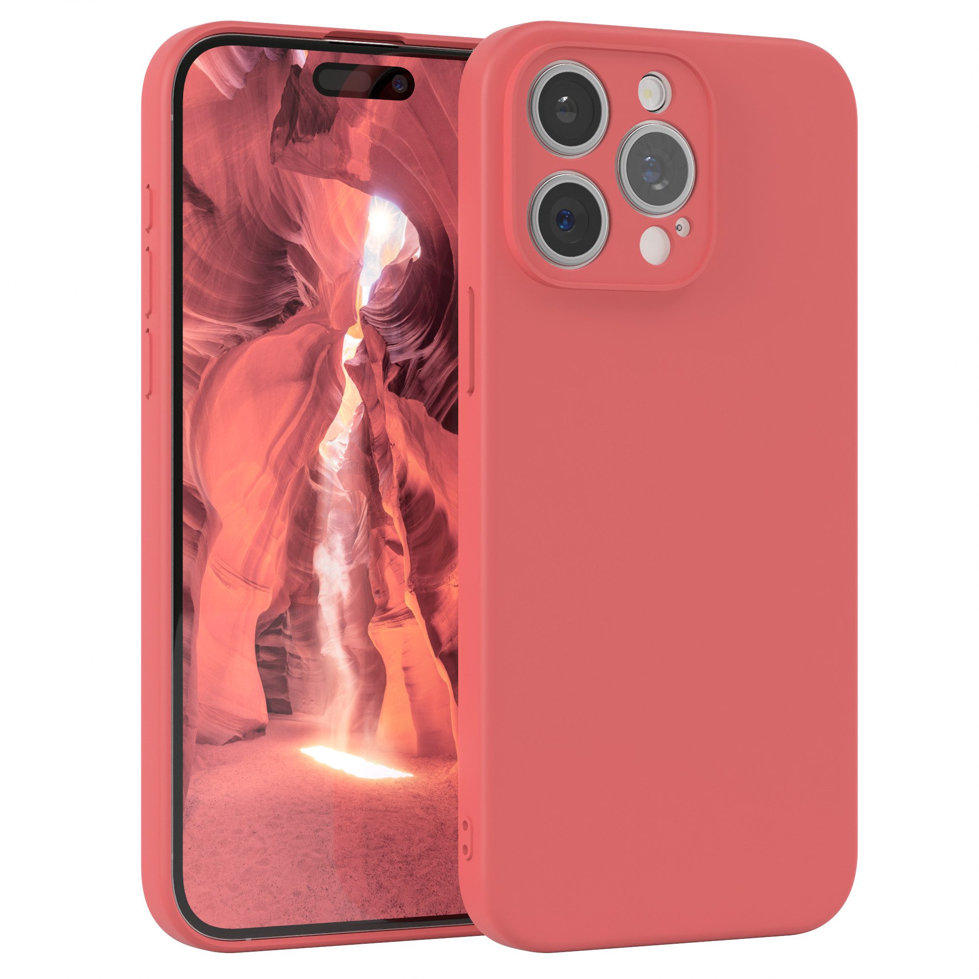 EAZY CASE Handyhülle für Apple iPhone 15 Pro Max Hülle Silikon 6,7 Zoll, Schutzhülle mit Kameraschutz stoßfest Telefonhülle Matt Rot / Hellrot