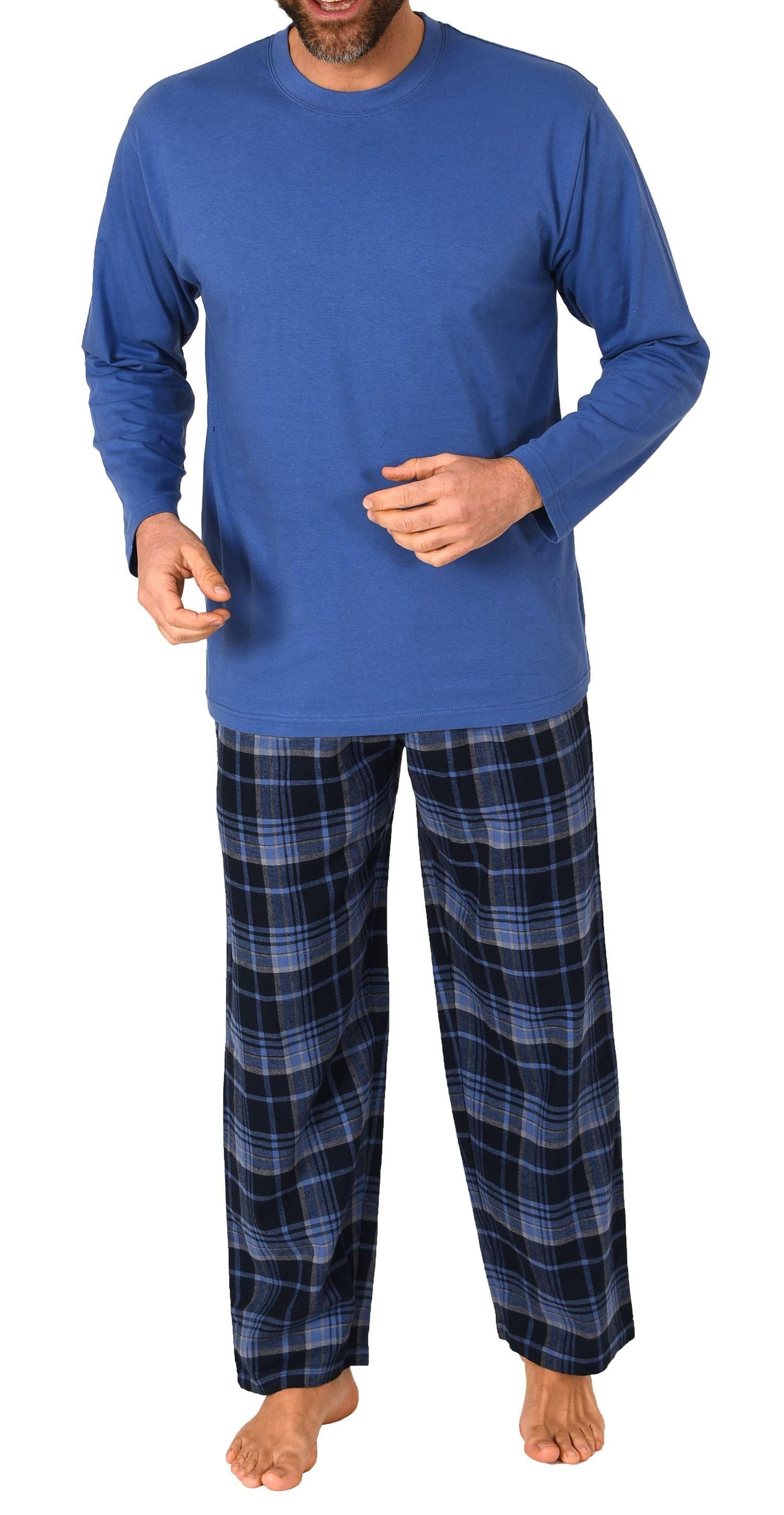 Pyjama Herren Schlafanzug lang, Pyjama mit karierter Flanell-Hose