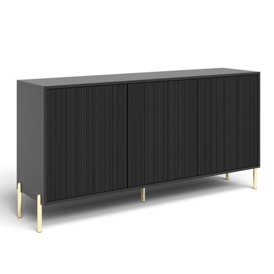 Xlmoebel Sideboard XLMOEBEL schwarzes Sideboard mit drei Türen und Regalfächern (Sideboard, 1 St., 154 x 38 x 80 cm), Made in Europa