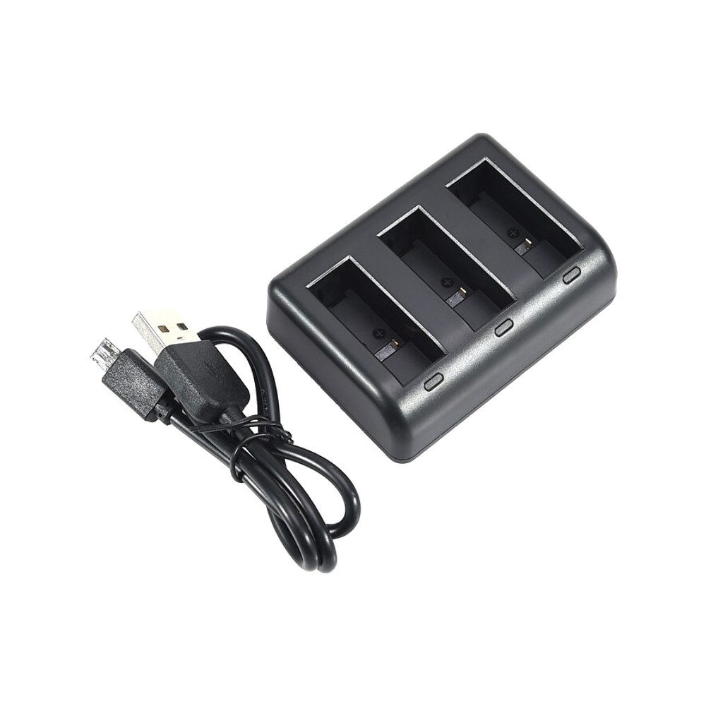 Trade-Shop 3-Fach Lader passend für GoPro Max 360° SPCC1B, ACBAT-001 BC-GP7C Kamera-Ladegerät (mit Micro-USB und USB-C Anschluss)