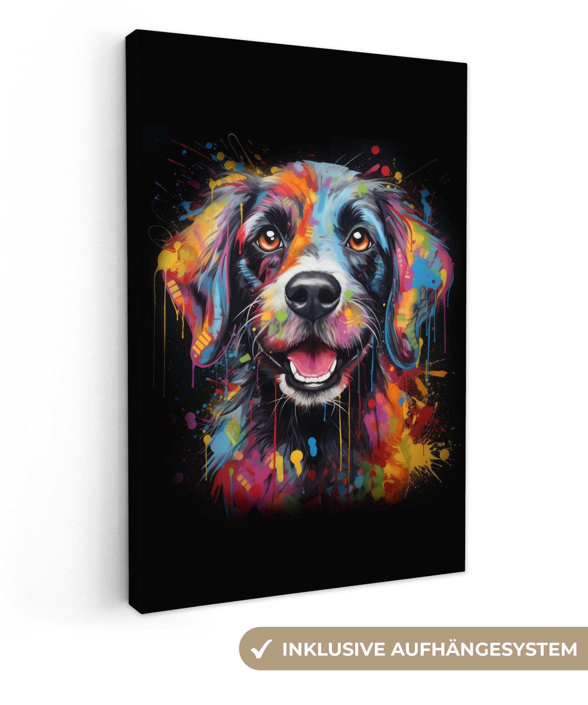 OneMillionCanvasses® Leinwandbild Graffiti - Hund - Schwarz - Farben, Fotod günstig online kaufen