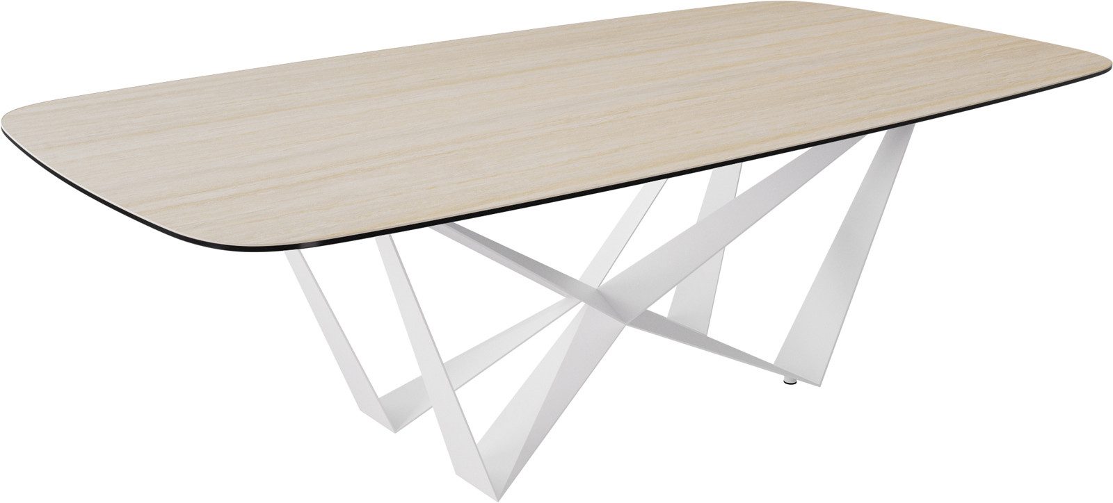 DELIFE Esstisch Edge, Boot 240x120 cm Keramik Travertin Natur Spider Metall Weiß