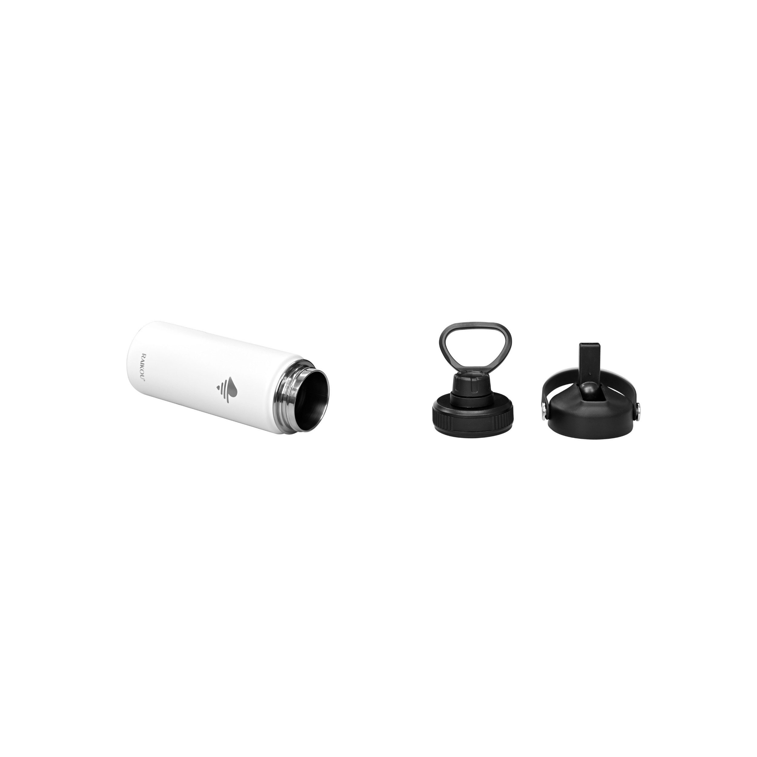RAIKOU Isolierflasche Thermosflasche Edelstahl Vakuum Isolierte Trinkflasche mit 2 Deckeln, Aus hochwertigem 18/8-Edelstahl – robust, langlebig