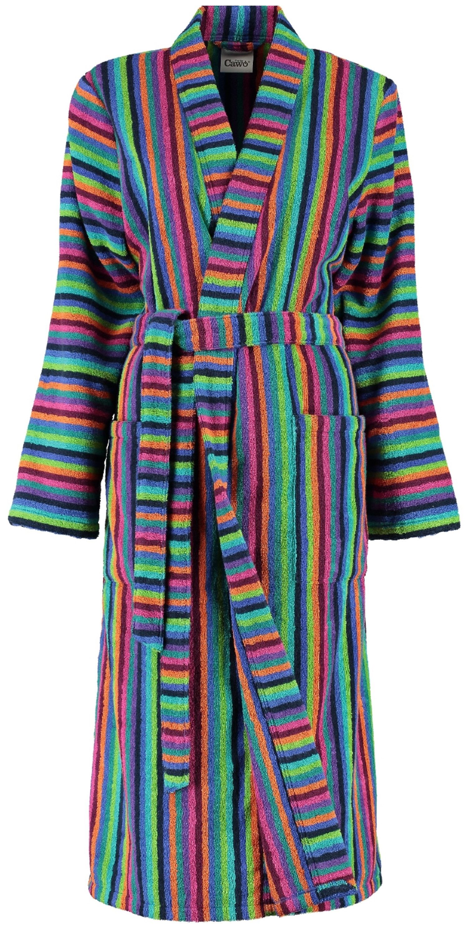 Cawö Damenbademantel, Langform, Walkfrottee, Kimono-Kragen, Gürtel, Walkfrottier Qualität