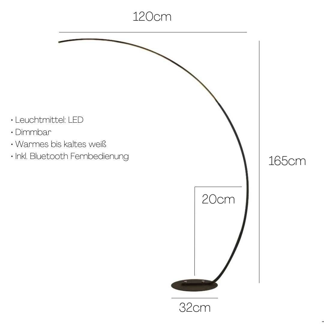 LUMIÈRE Design LED Stehlampe Stehlampe LED dimmbar Bogenstehlampe, Kaltweiß fest LED Bogenlampe bis warmweiß Leselampe Schwarz integriert, (verstellbar)