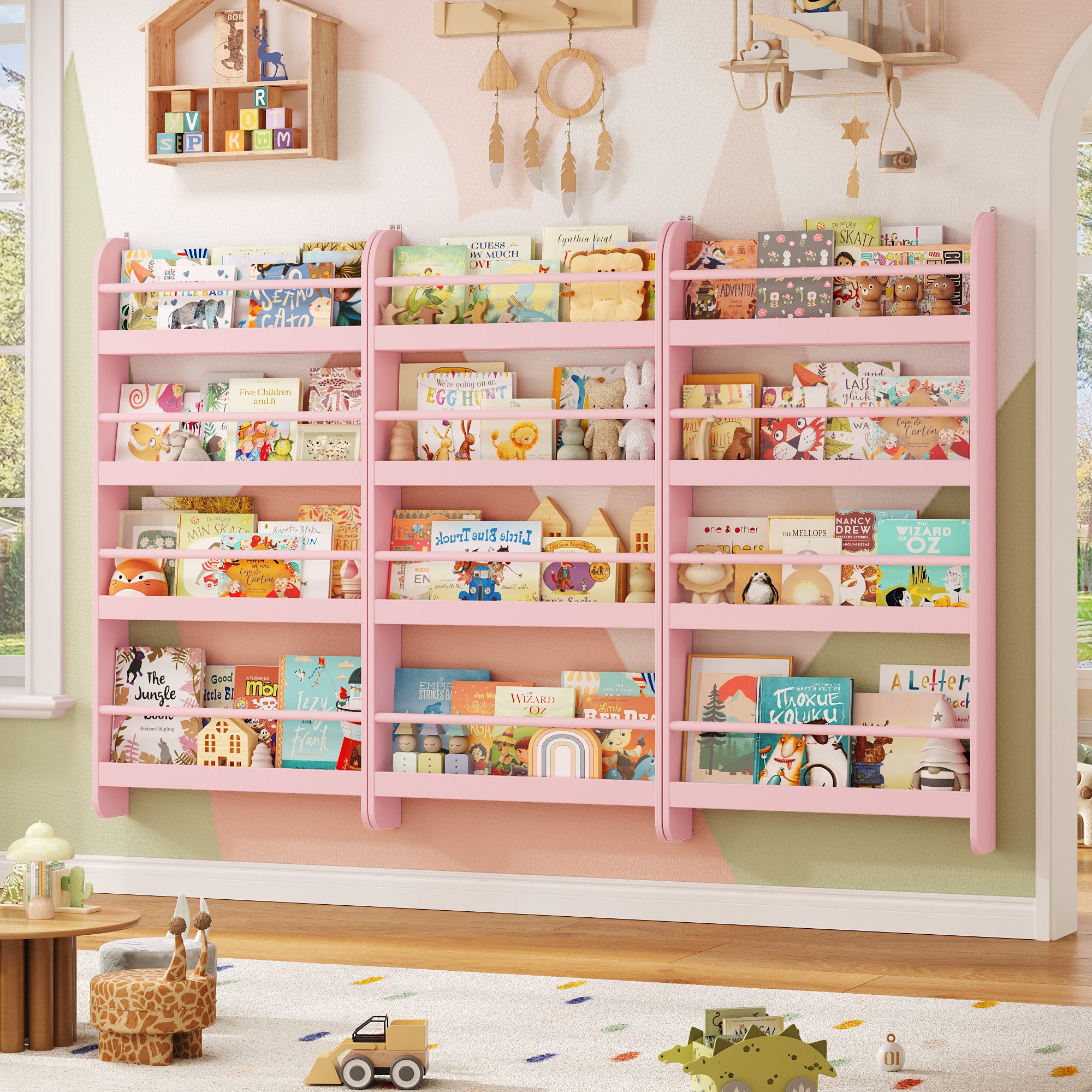 Homfa Kinderregal Kinderbücherregal Wandregal, Bücherregal mit 4 Ablagen aus Holz 112x58x12 cm – Bild 5 von 5