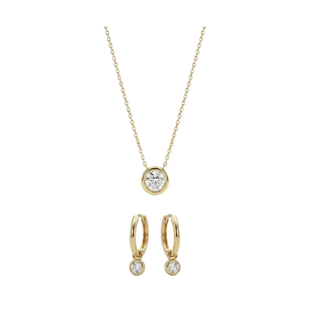 Suzan Gold Schmuckset Cirélia Solitär Schmuckset 375 Echtgold – Elegantes Set aus Halskette