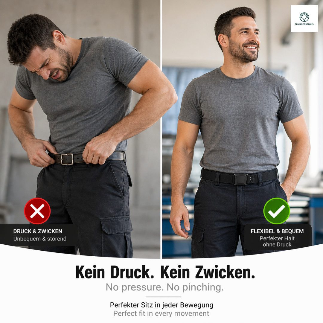 ZUKUNFTSENKEL Hüftgürtel Taktischer Gürtel Arbeitsgürtel mit Klappschnalle (Übergrößen & Überlängen, 120cm - 180cm) Stoffgürtel Stretchgürtel Flexibles Gurtband