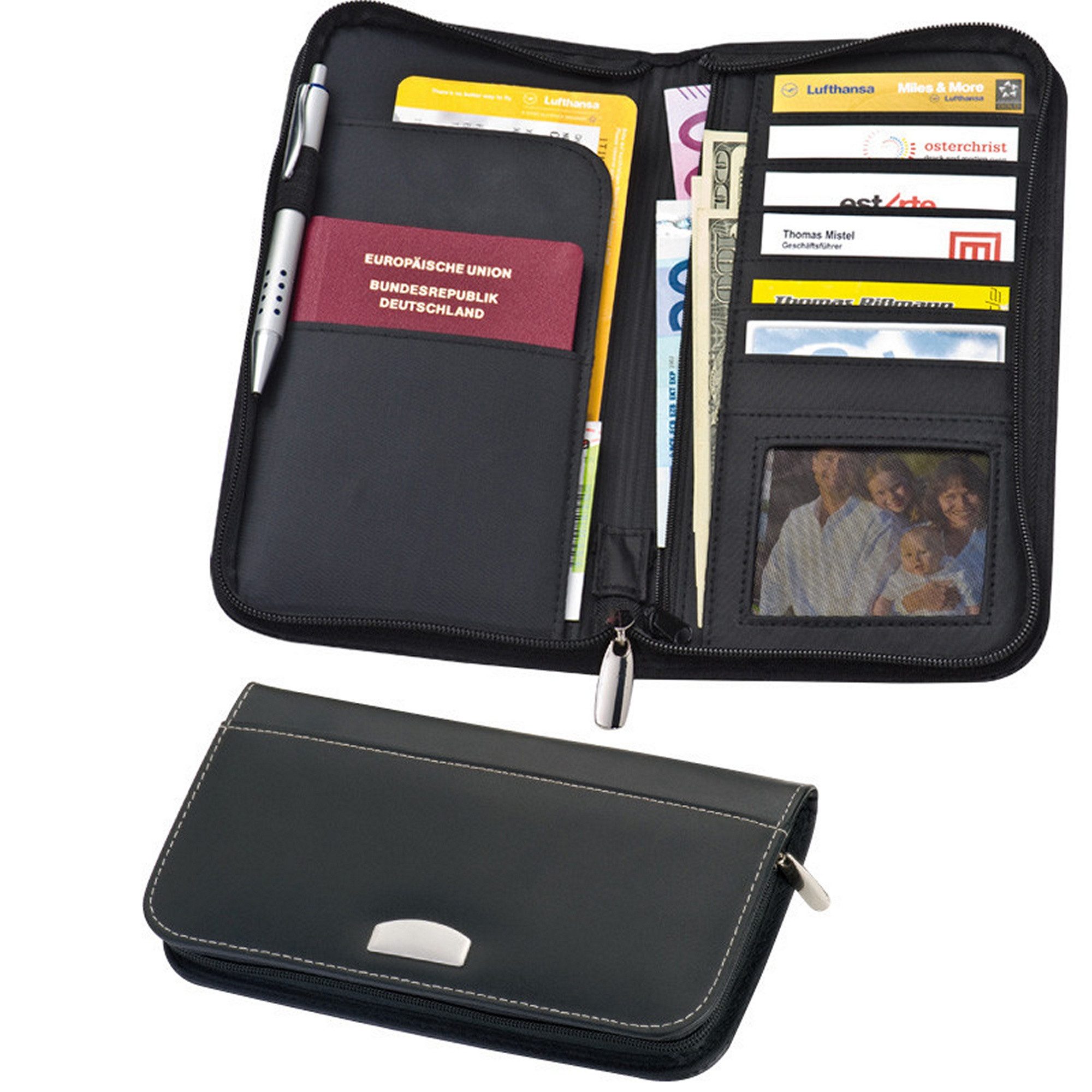 Macma Organisationsmappe Reisemappe / Brieftasche / aus Lederfaserstoff / Farbe: schwarz