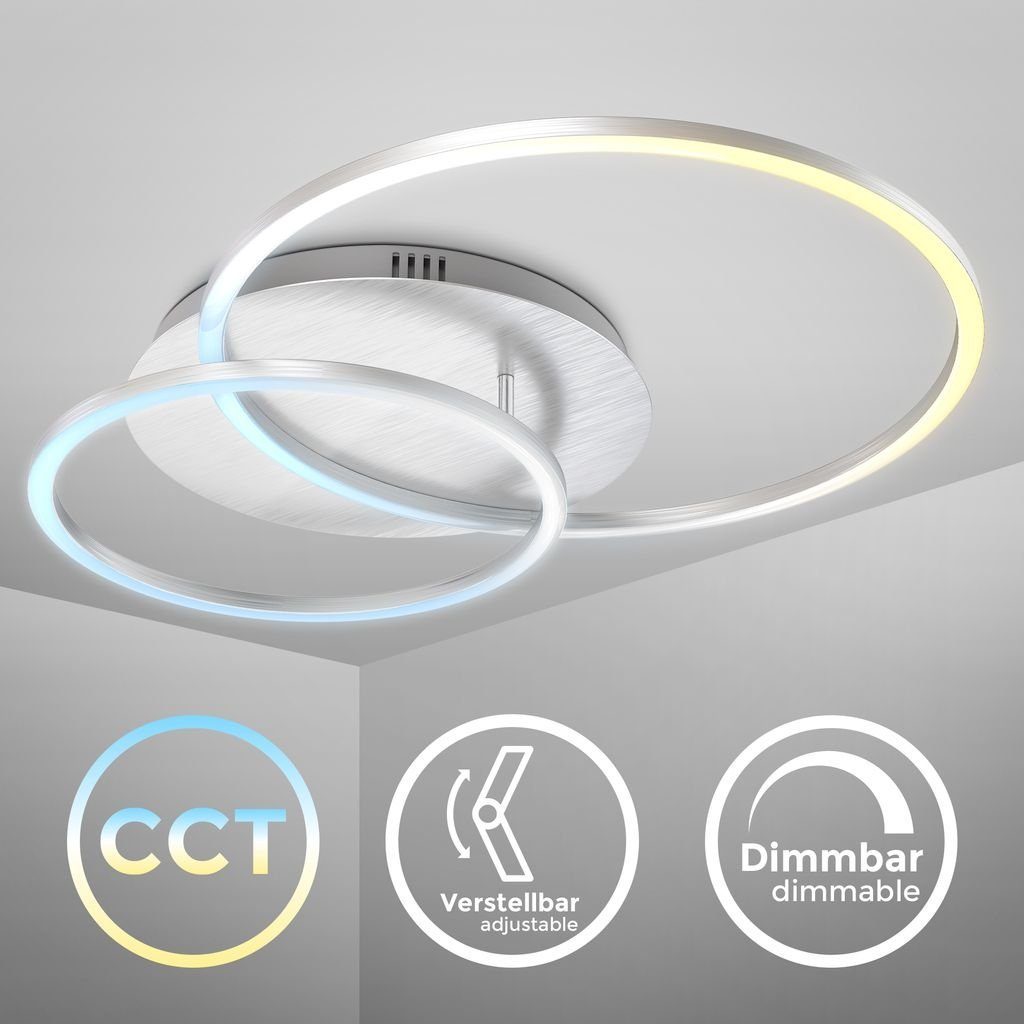 B.K.Licht Deckenleuchte LED FRAME Deckenlampe dimmbar 32W 52x40 Fernbedienung alu-matt BKL1334, Dimmfunktion, LED fest integriert, warmweiß, neutralweiß, kaltweiß, CCT, Panel rund CCT 3000-6500K 3680lm Memory Timer Nachtlicht Wohnzimmer