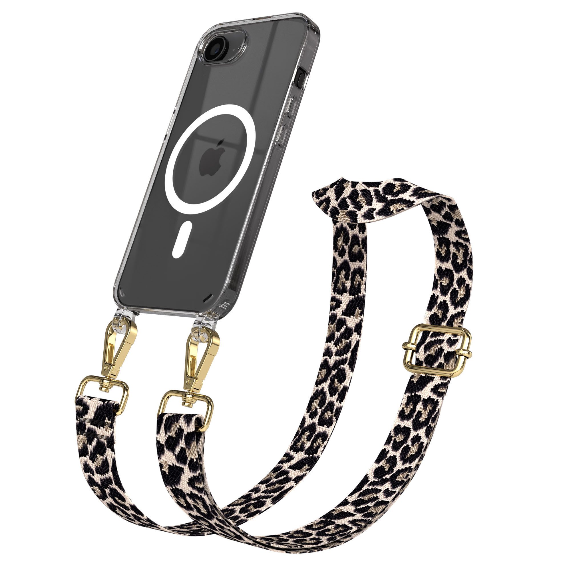 EAZY CASE Handykette Umhängeband MagSafe Hülle für Apple iPhone 17e 6,1 Zoll, Cross Bag Handytaschenband Leo Smartphonekette Schultertasche Schwarz