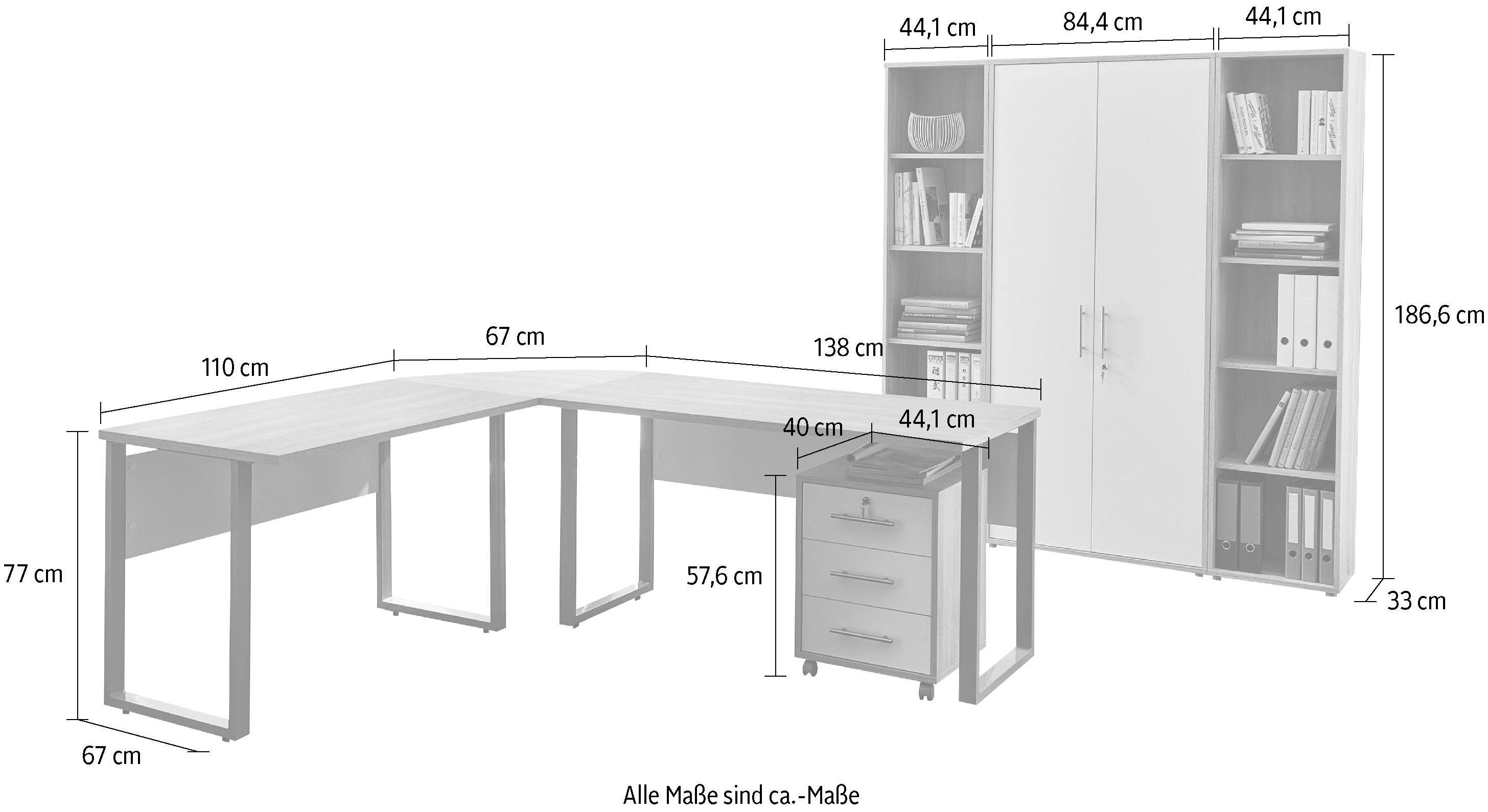 Büro-Set (Set, 3, Tabor BMG Office eiche sonoma/weiß 6-St) Möbel
