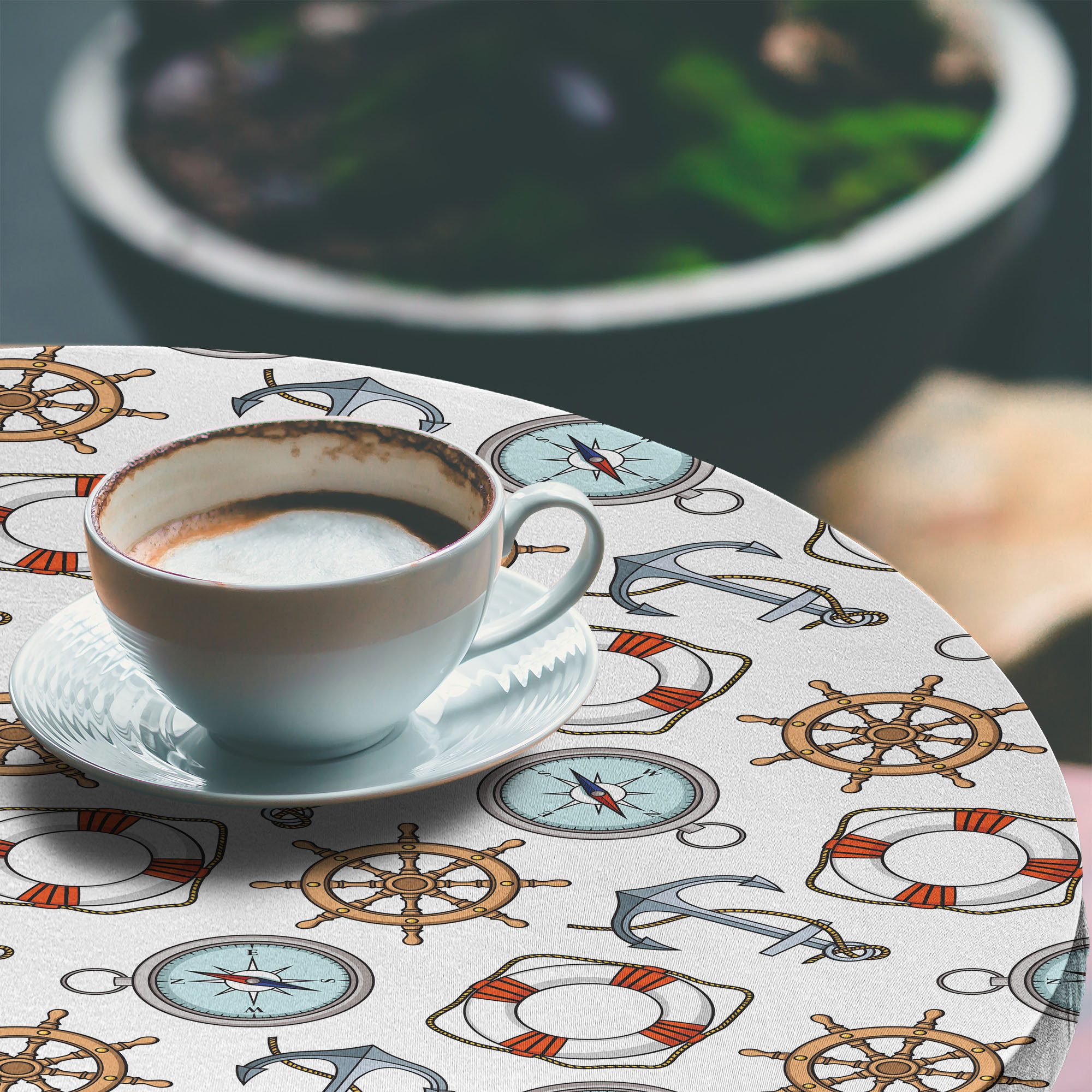 Abakuhaus Tischdecke Rundum-elastische Stofftischdecke, Kompass Helm Life Buoy Anchor