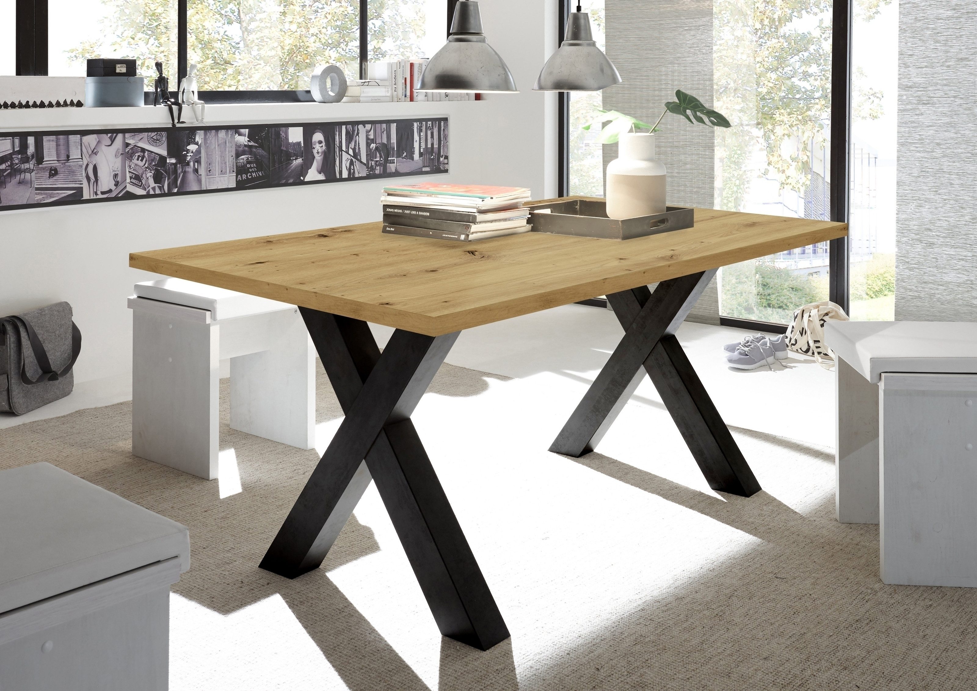 freiraum Esstisch Big System, in schwarzstahl / asteiche - 180x75x90cm (BxHxT)