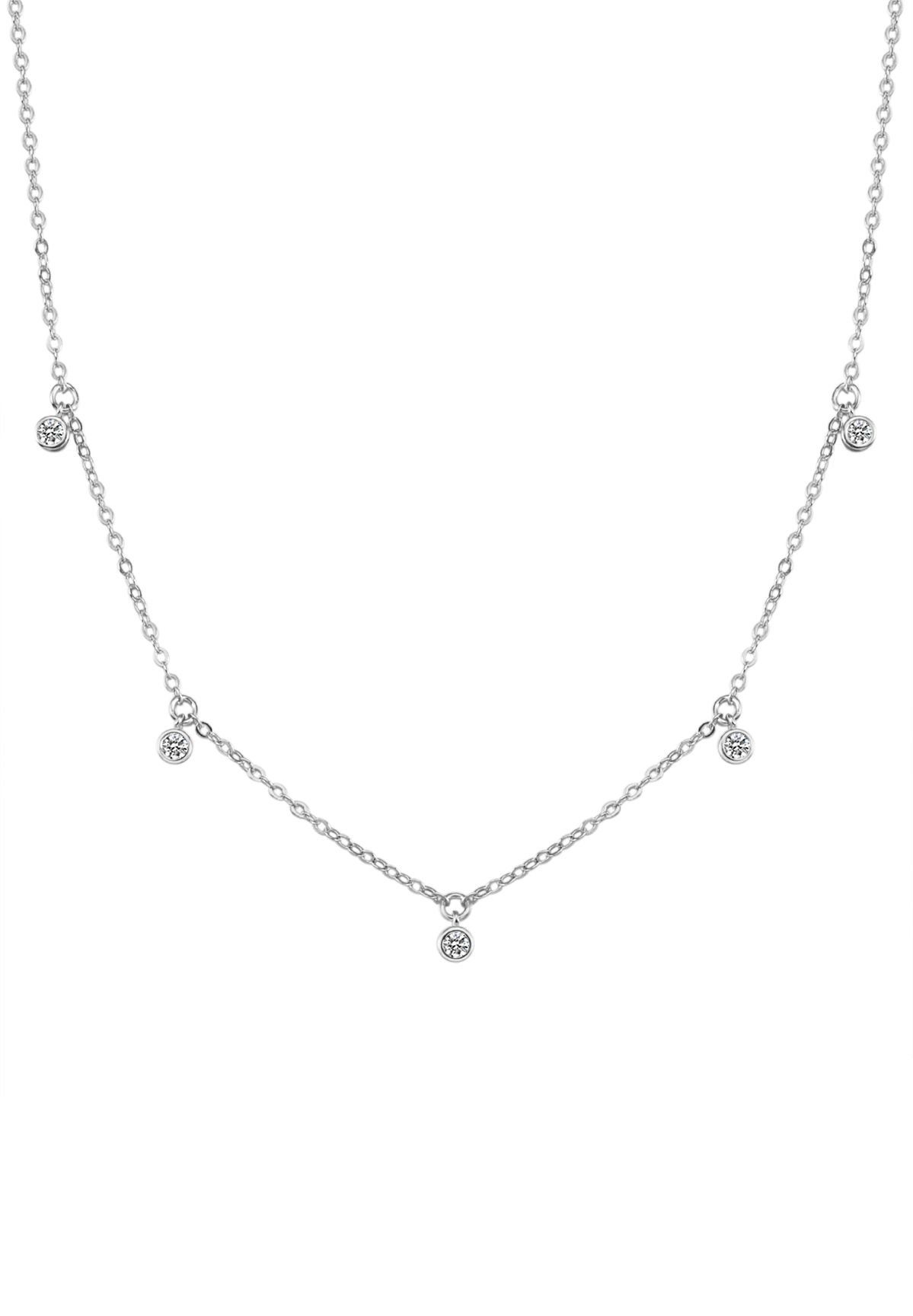 Hey Happiness Charm-Kette Damen Silber 925 Kristalle, 18K vergoldet, Silber Halskette Anhänger Tropfen rund, Brautschmuck