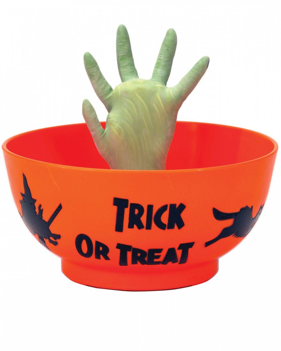 Horror-Shop Dekofigur Bonbon Hand grapschender Halloween Schüssel mit