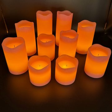 Online-Fuchs LED-Kerze 10er Set Stumpenkerzen aus Echtwachs mit Docht, verschiedene Höhen (OHNE Flamme, 4- oder 8-Stunden-Timer wählbar, Fernbedienung, Farben wählbar (Grün, Rot, Sandelholz, Creme, Weiß, Alt-Rosa), je 2 Kerzen mit 8, 10, 12, 14 und 16 cm Höhe, 7,5 cm Durchmesser