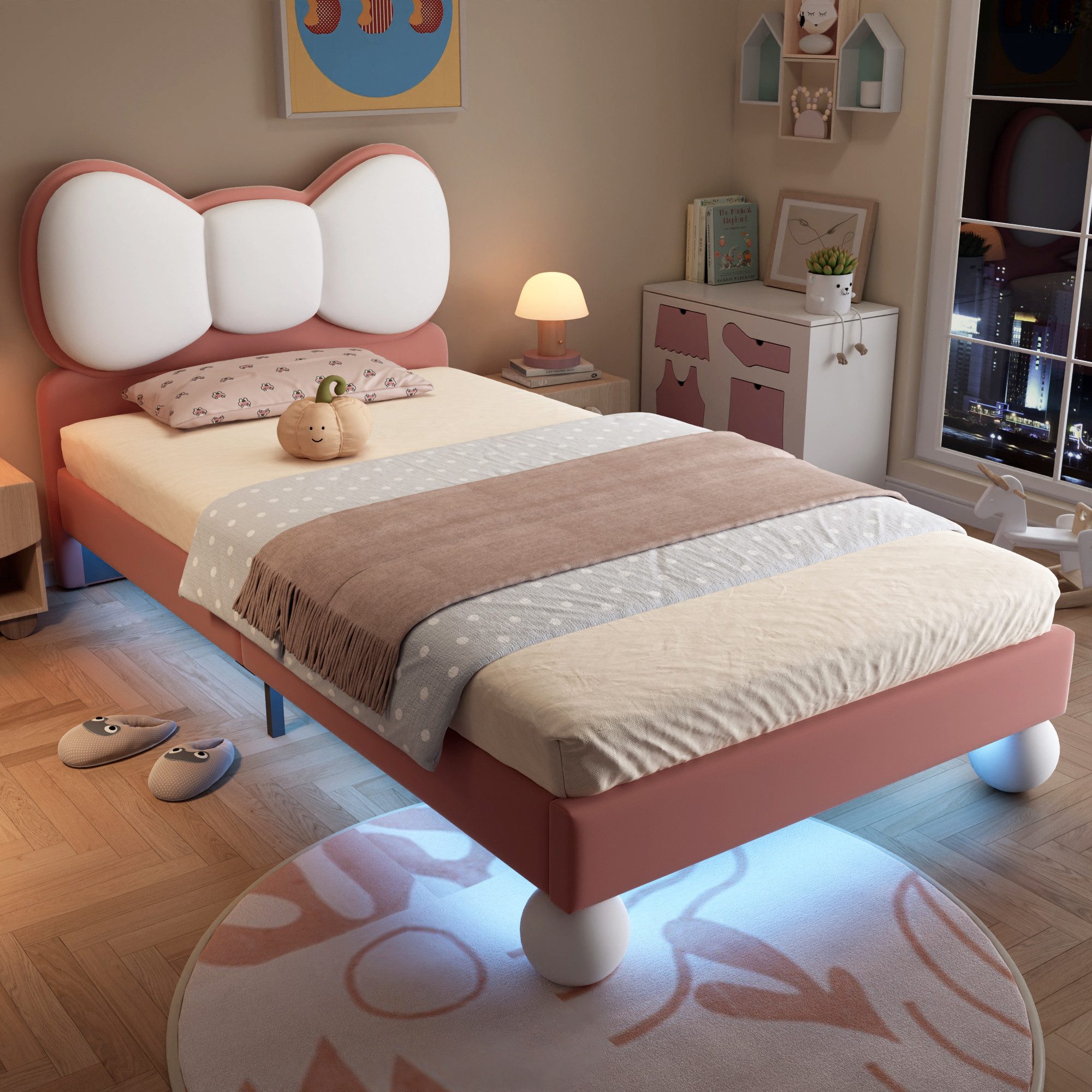 Flieks Polsterbett, Led Kinderbett Einzelbett 90x200cm mit Schleifeform-Kop günstig online kaufen