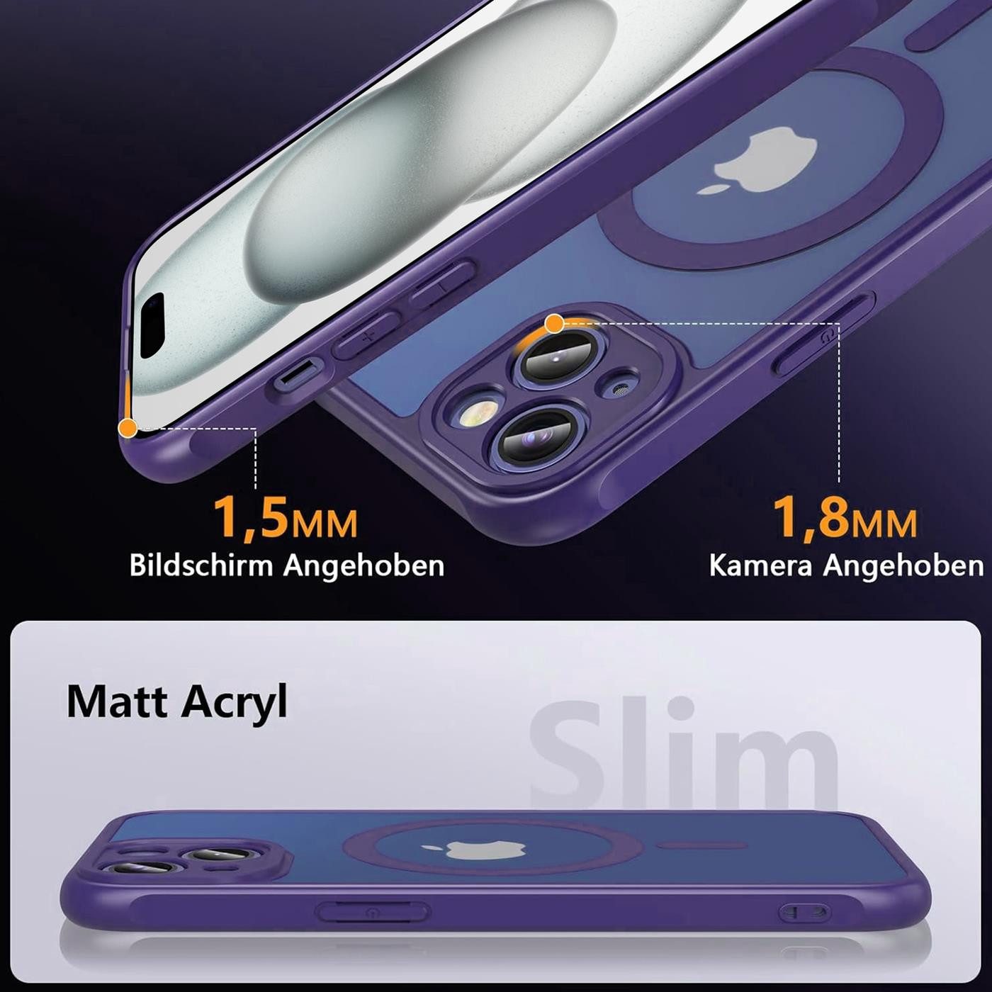CoolGadget Handyhülle Magnet-Hülle für iPhone 15 Schutzhülle magnetisch 6,1 Zoll, Hülle Matt Stoßfest kompatibel mit Magsafe Zubehör Kameraschutz Case – Bild 2 von 5