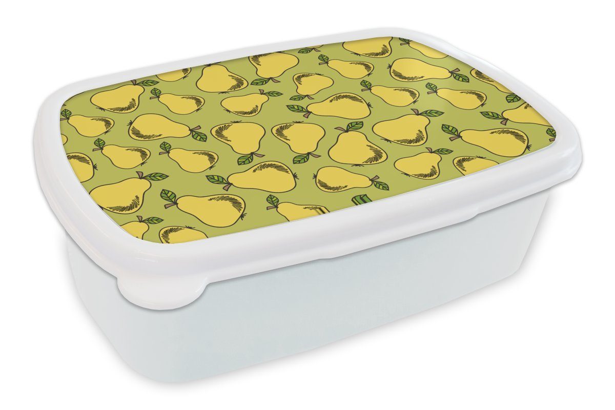 MuchoWow Lunchbox Birne - Obst - Muster, Kunststoff, (2-tlg), Brotbox für Kinder und Erwachsene, Brotdose, für Jungs und Mädchen weiß