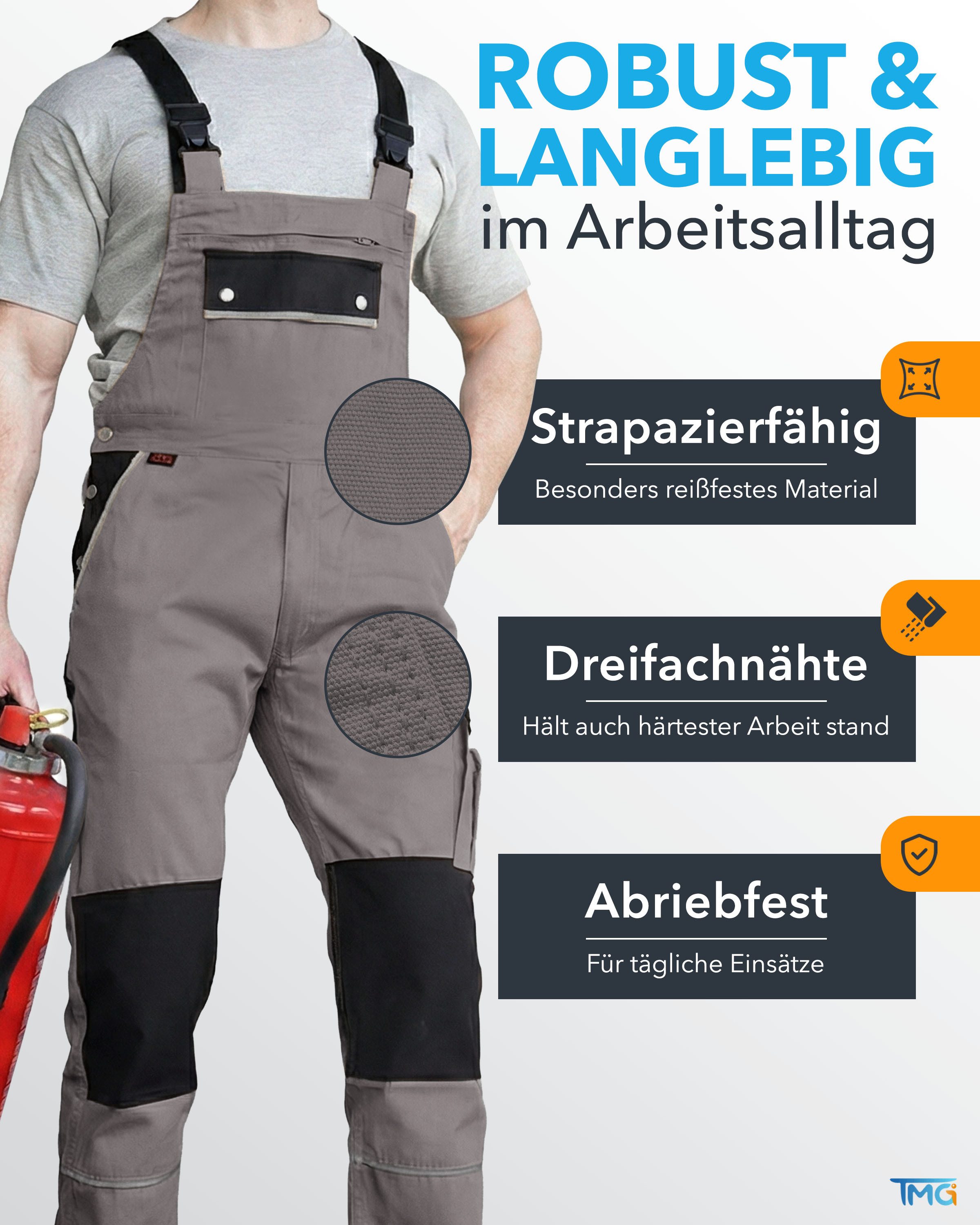TMG International Arbeitslatzhose Latzhose Arbeitshose Cargohose Overall Blaumann