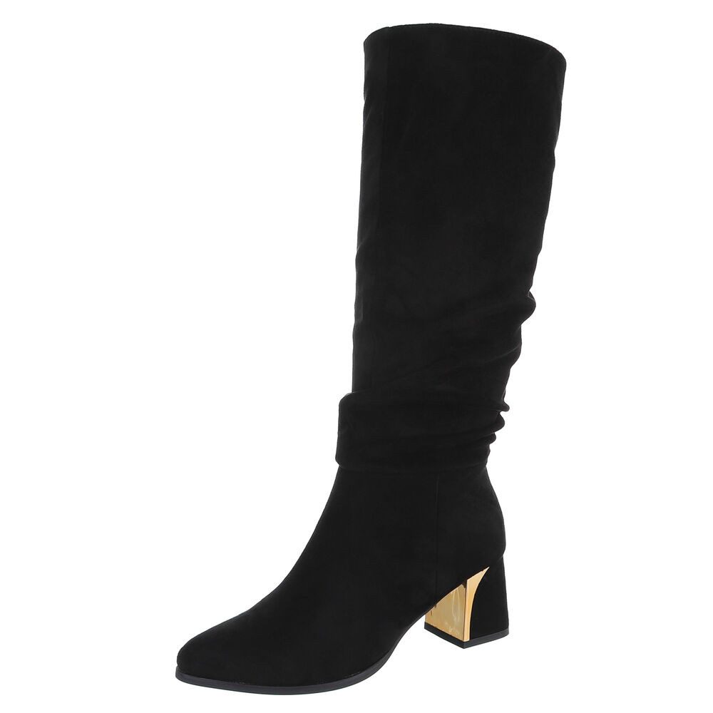 Ital-Design Damen Kniehohe Stiefel mit Blockabsatz in Metallic-Optik Stiefel (92799649) Blockabsatz Stiefel in Schwarz