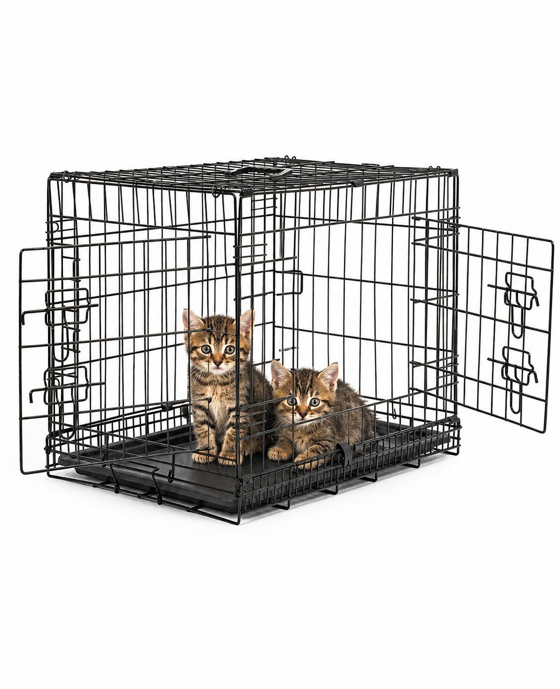 lionto Tiertransportbox für Katzen, stabil aus Metall mit Kunststoffbodenwanne, 61x44x51 cm, hygienisch mit Trennwand & Sicherheitsverriegelung