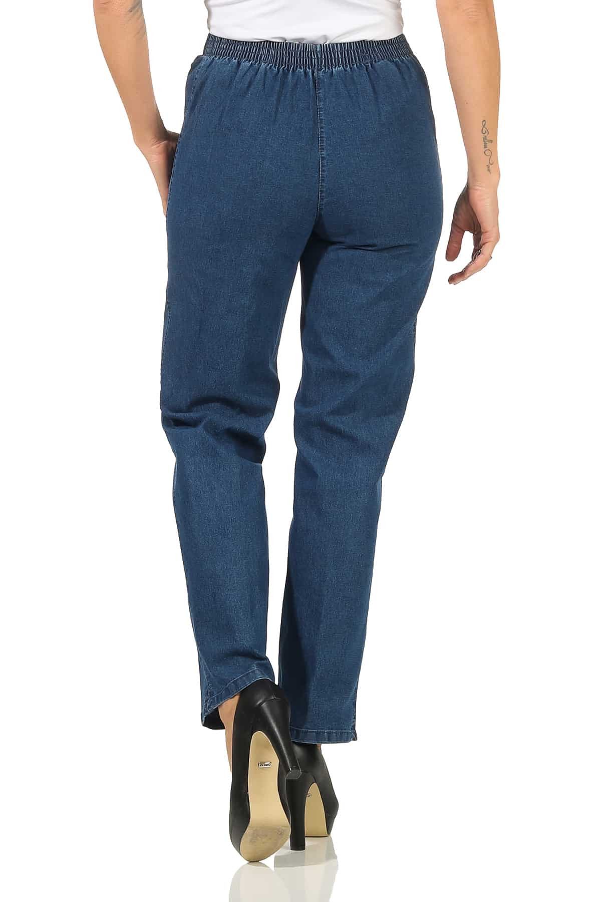 Aurela Damenmode Straight-Jeans Stretch Jeans Damen Schlupfhose Kurzgröße Jeanshose Denim mit Gummizug, Größe 36 bis 54
