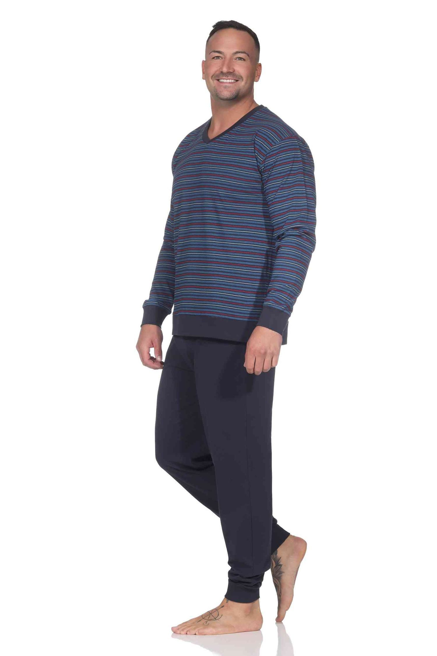 Normann Pyjama Normann Herren Pyjama lang mit Bündchen in Streifenoptik und günstig online kaufen