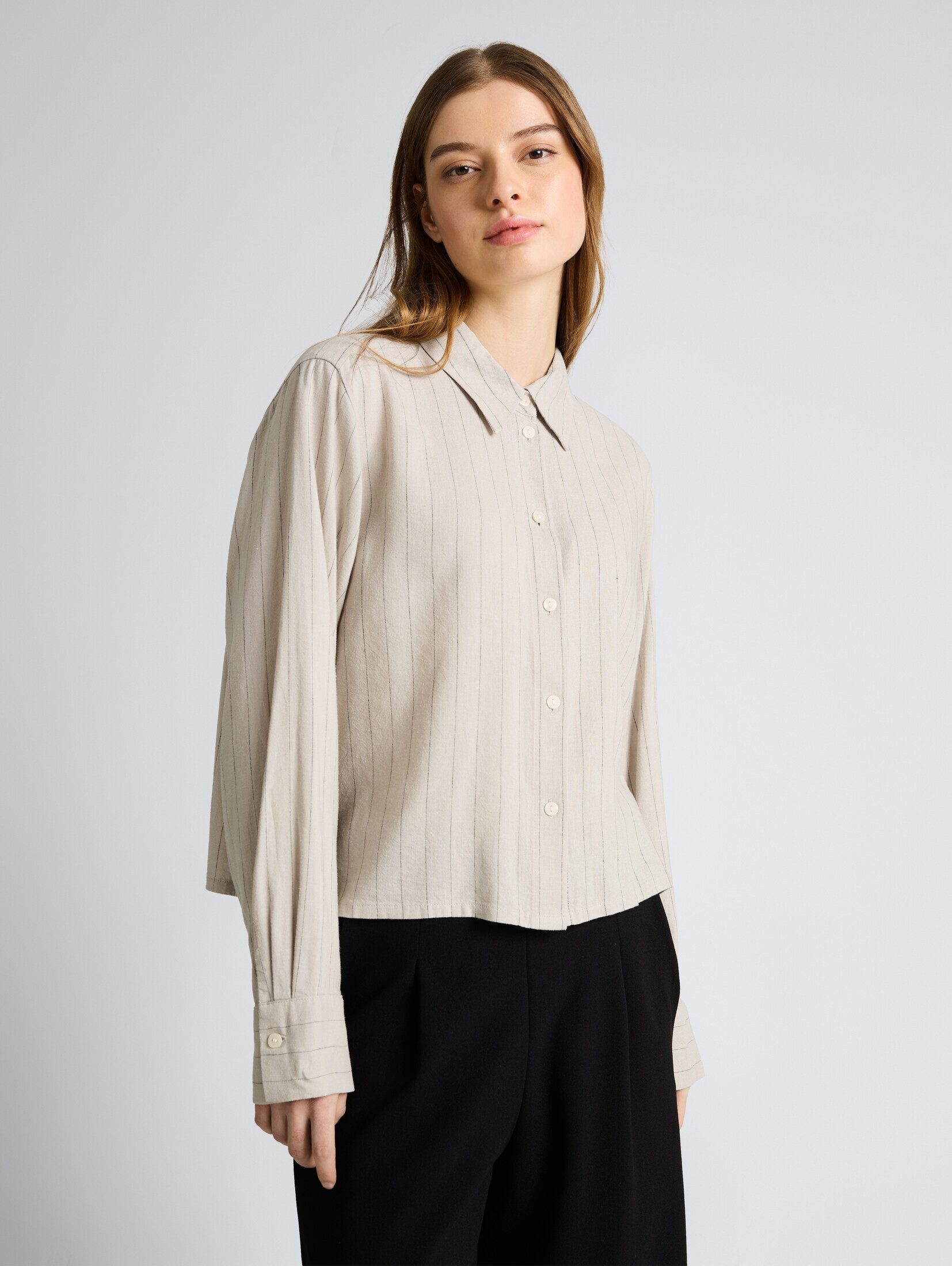 TOM TAILOR Denim Langarmbluse Blusen & Shirts Boxy Fit Hemdbluse mit Schleifen-Detail