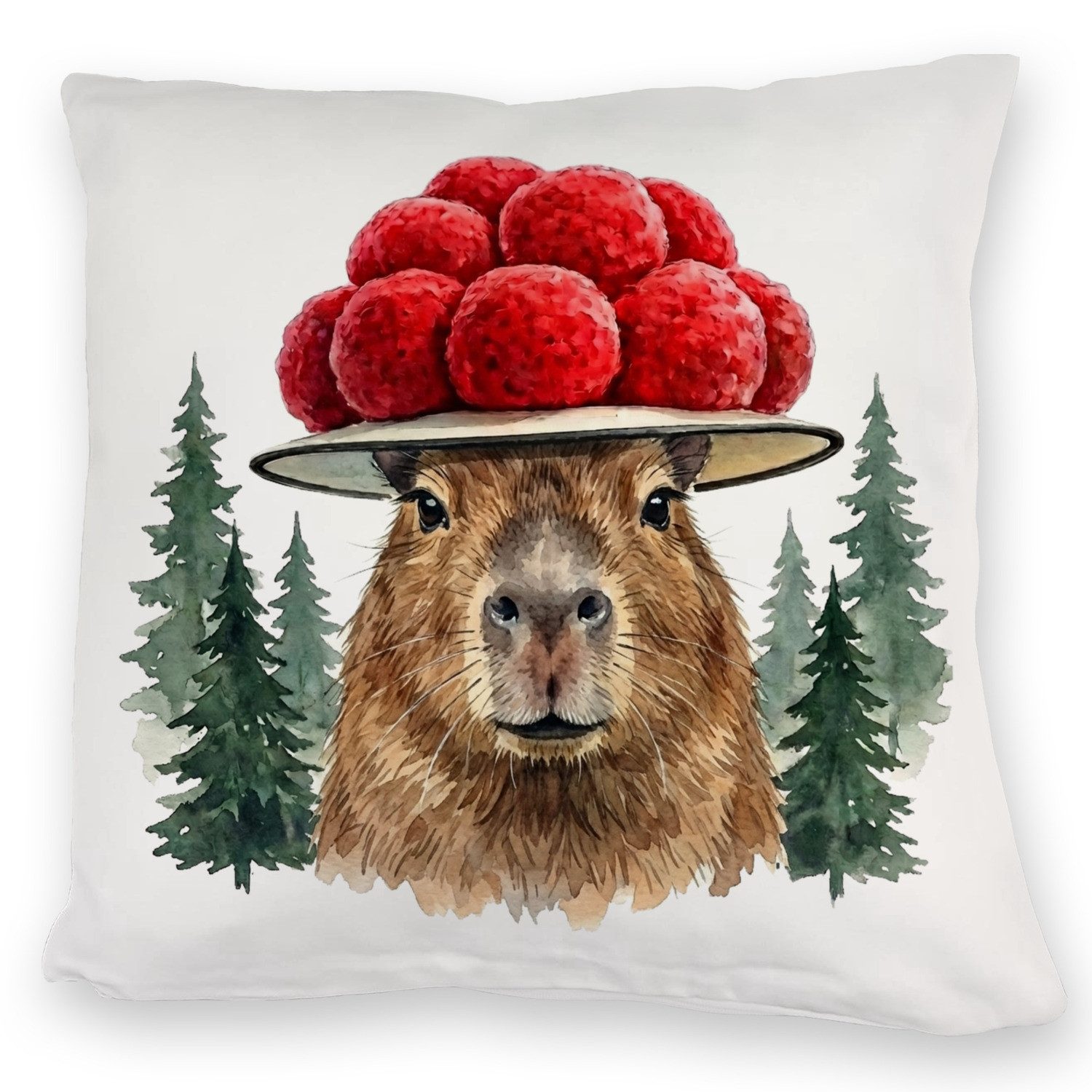 Dekokissen Capybara mit Bollenhut Kuschelkissen Schwarzwald Motiv