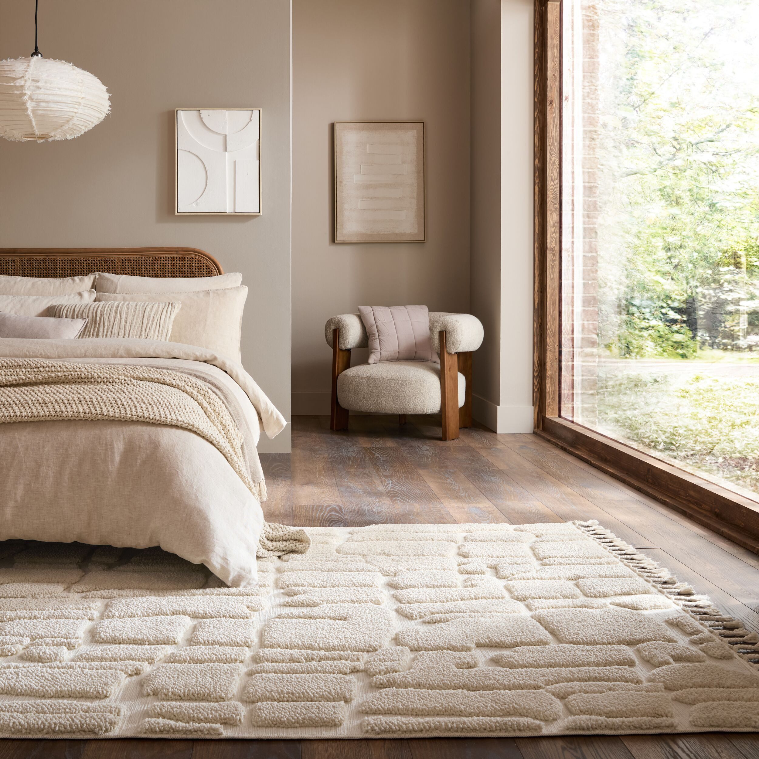 FLAIR RUGS Teppich ESRA COBBLED, rechteckig, Höhe: 20 mm, Woll Border Teppich, mit Muschelsaumkante