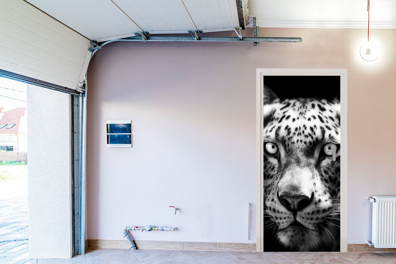 St), 75x205 weiß, Tür, MuchoWow cm (1 für und bedruckt, schwarz Matt, Türtapete Fototapete Panther Tierprofil in Türaufkleber, Persischer