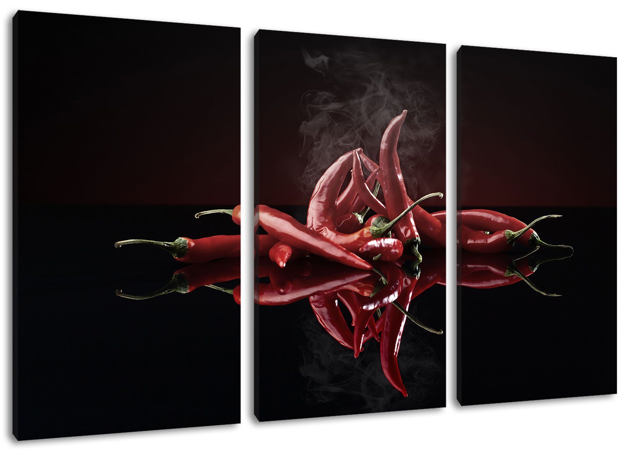 Pixxprint Leinwandbild Feurige rote Chili-Schoten, Feurige rote Chili-Schoten 3Teiler (120x80cm) (1 St), Leinwandbild fertig bespannt, inkl. Zackenaufhänger