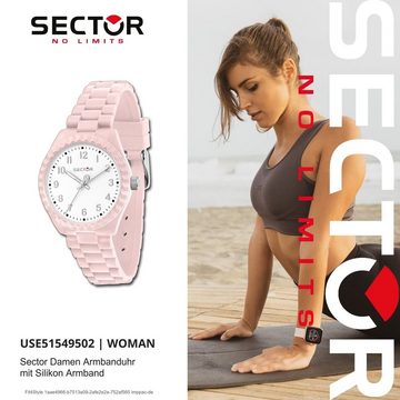 Sector Quarzuhr Sector Damen Armbanduhr Analog, (Analoguhr), Damen Armbanduhr rund, groß (ca. 42mm), Silikonarmband rosa, Fashion