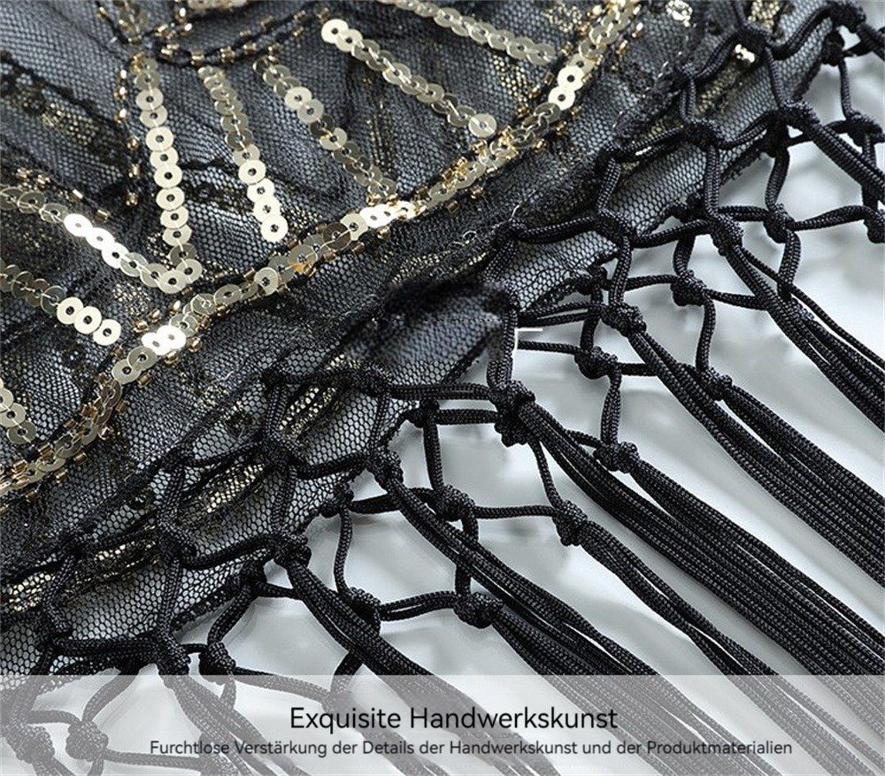Dekorative Schal Schal Stola für Jahre Gatsby-Party-Kostüm 1920s Frauen Damen 20er Schwarz Schal, Quasten der für (1-St), Abendkleid, Schal