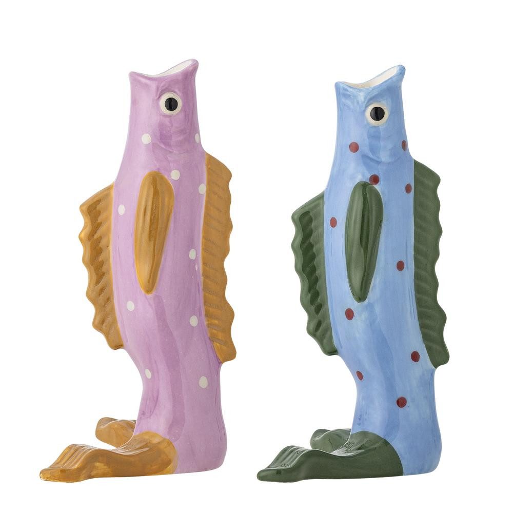 Bloomingville Dekovase Mako, 2er-Set, Fischform, Handbemalt, Flossen, Farbvariationen