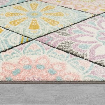 Teppich Bunt Wohnzimmer Blumen Mandala Retro Rauten Muster 3-D Design Kurzflor, TT Home, rechteckig, Höhe: 17 mm