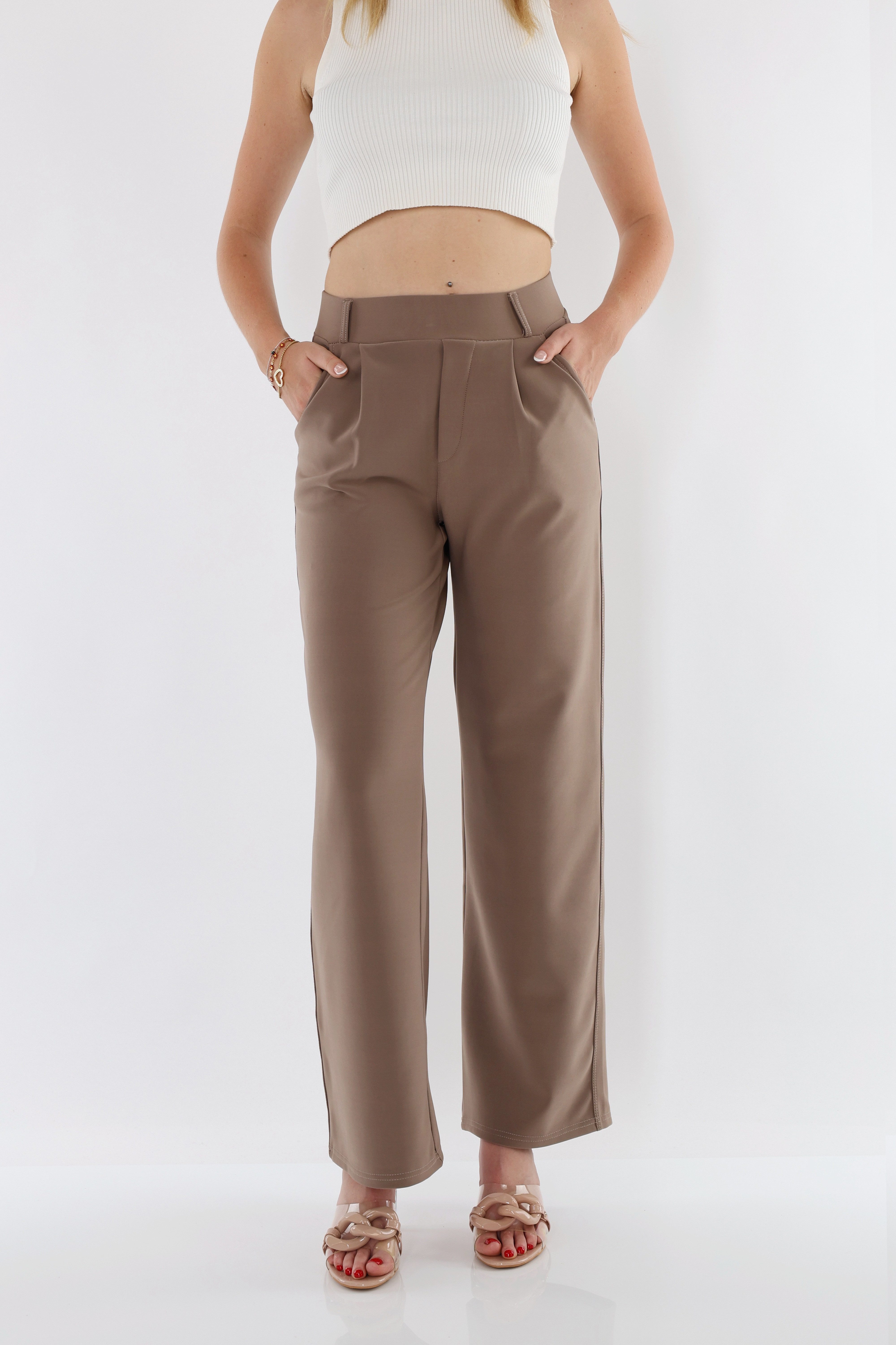 MIRROSI Stretch-Hose Damen Hose mit breitem Bein High Waist günstig online kaufen