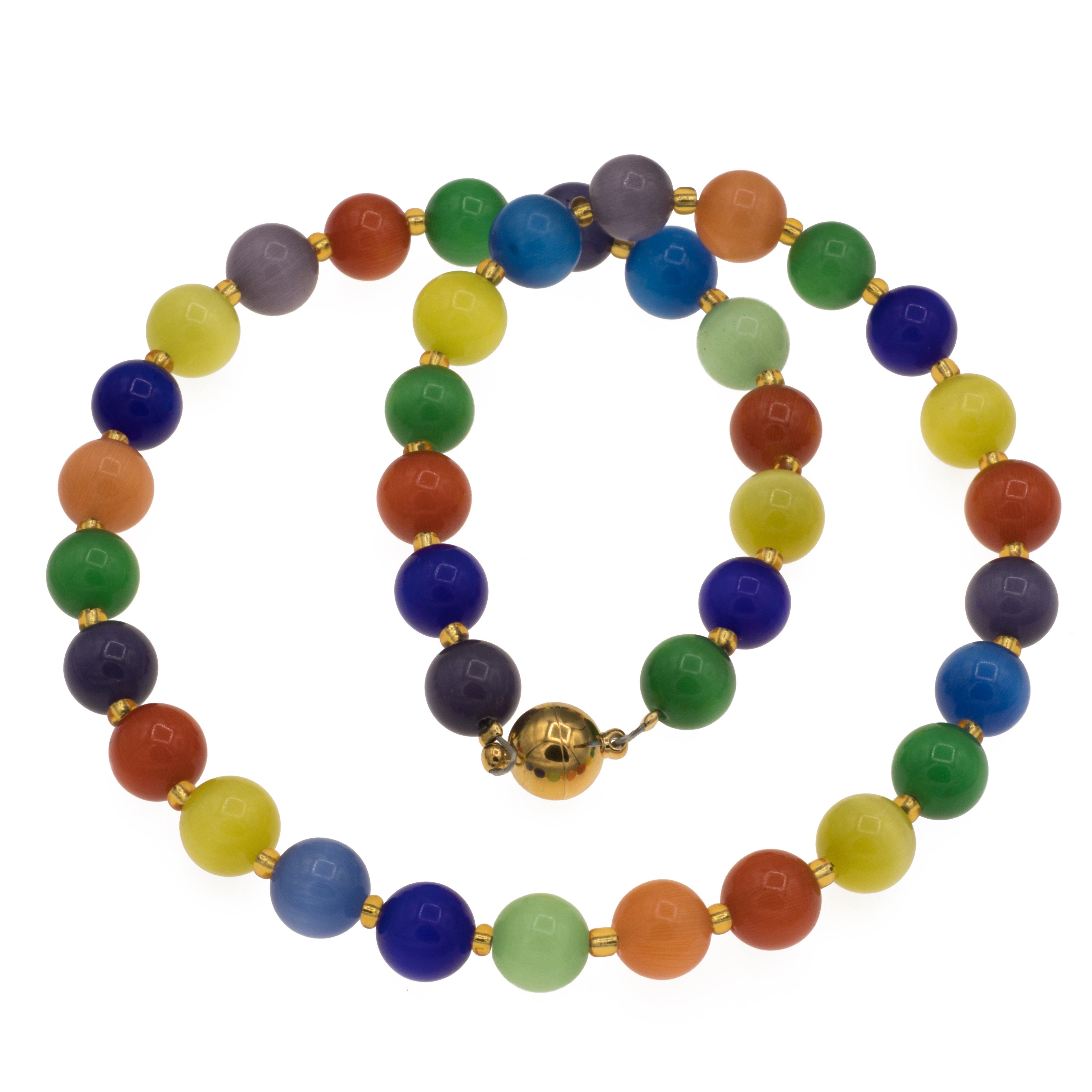 Perlenkette Kette mit Katzenauge Glas Perlen bunt 10 mm Magnetverschluss