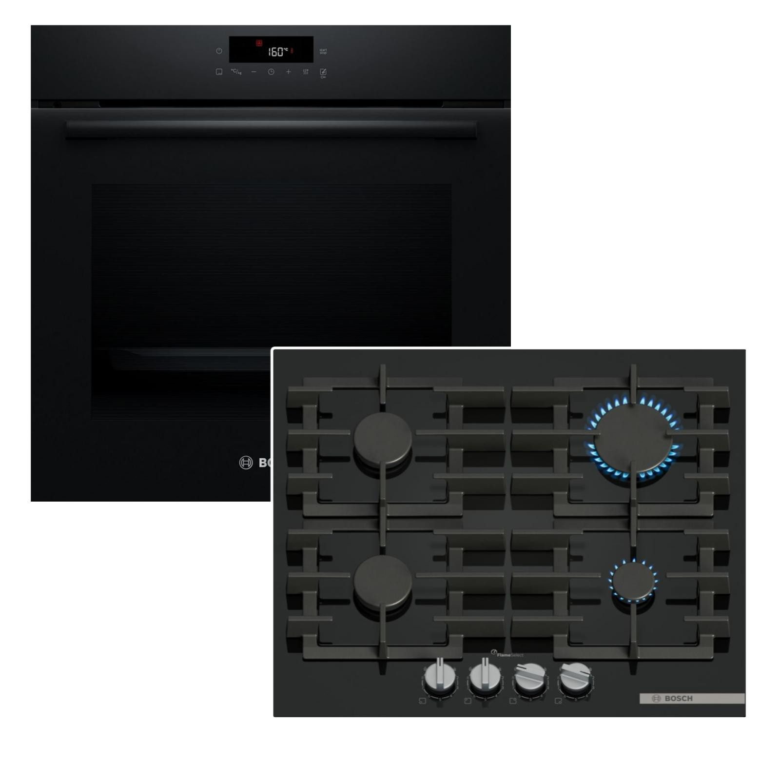 BOSCH Backofen-Set Pyrolyse 3D Heißluft TouchControl + Gaskochfeld FlameSelect, mit Nein, Pyrolyse-Selbstreinigung Hydrolyse